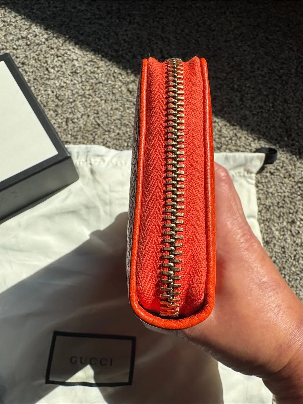 Gucci Orange Pebbled Leather Zip-Around Wallet With Tassle